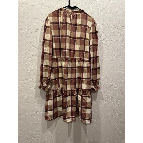 Lularoe Annabelle ruffle tiered long sleeve knee length xl brown plaid - Picture 2 of 4